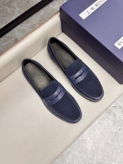 J.M.WESTON Blue calfskin Leather Shoes-J.M.WESTON Man Business Leather Shoes
